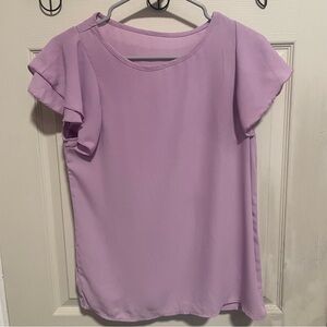 Purple Ruffle Sleeve Round Neck Blouse